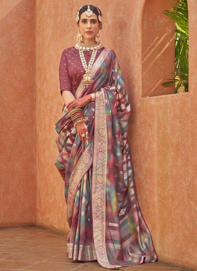 Pv Silk Pink Party Wear Printed Saree